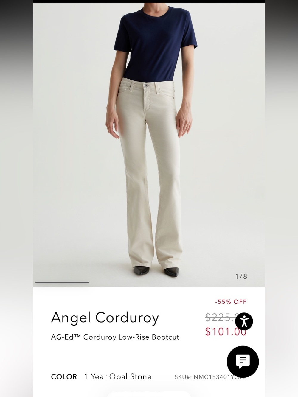 Ag Adriano Goldschmied Angel Corduroy Bootcut Jeans in Opal Stone